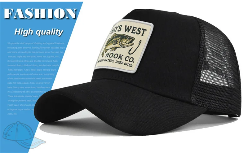 High Quality Fishing Embroidery Baseball Cap for Men Women Outdoor Fishing Snapback Mesh Hat Breathable Sunshade Dad Trucker Hat