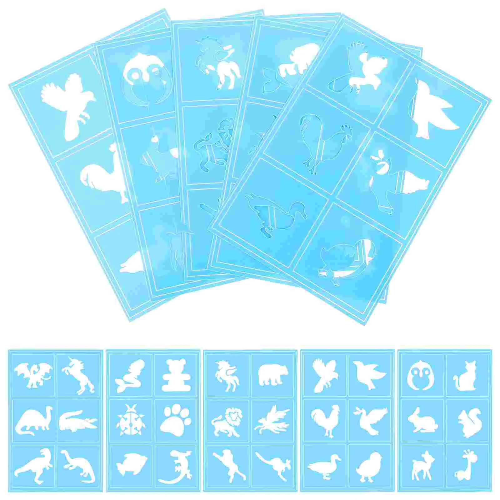 10 Pcs Children's Tattoo Template Painted Stencils for Face Painting Cartoon Glitter Makeup Templates Blue Tattoos Kid