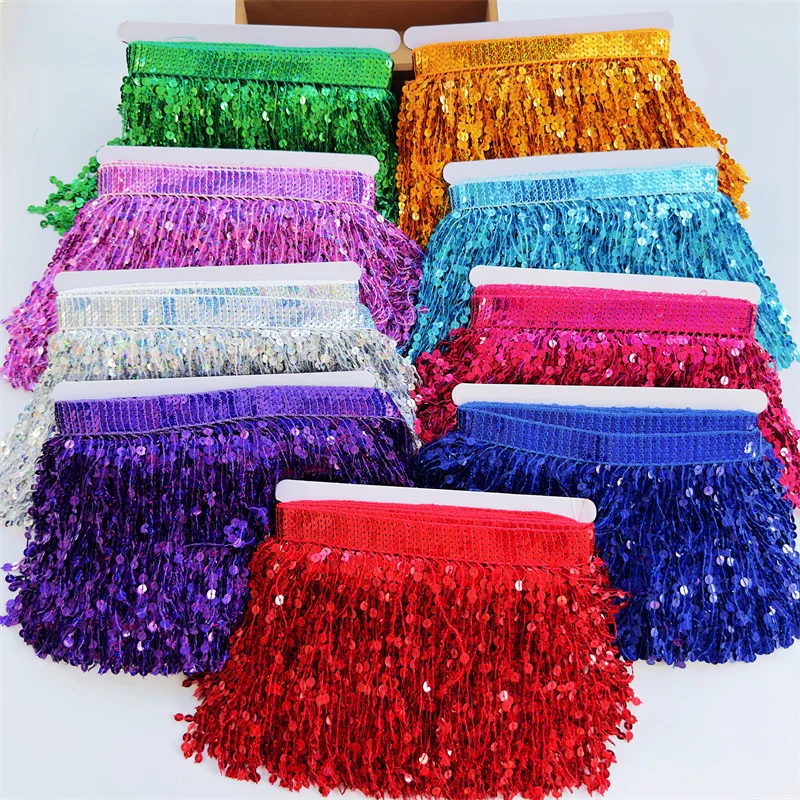 10 yards Sequin Lace Tassel Fringe Trim Ribbon 15cm Wide Clothing Dress Decoration Accessories DIY Apparel Sewing Supplies Home