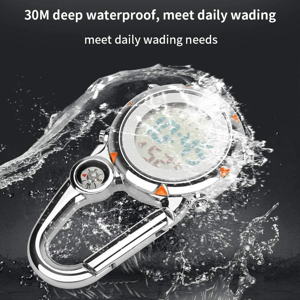 【STOCK】Clip on Carabiner Digital Watch Sports Watches Carabiner Watch for Hikers Mountaineering Outdoor Orange