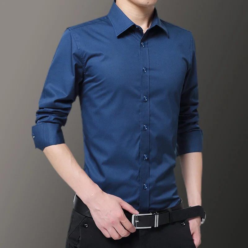 All Seasons Men\'s Slim Fit Non Ironing Business Dress Shirt Luxury Brand Formal Long Short Sleeve Shirts For Men Blouse