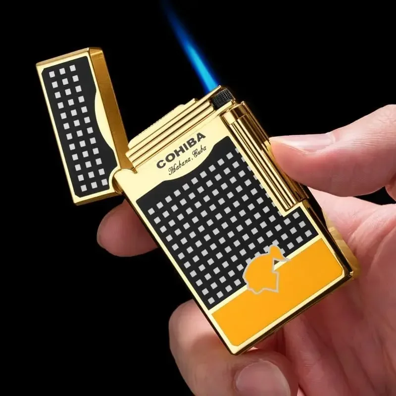 

Cohiba-Cigar Windproof Jet Flame Lighter, Side Grinding Wheel Flint Portable Lighter, Smoking Accessories, with Gift Box