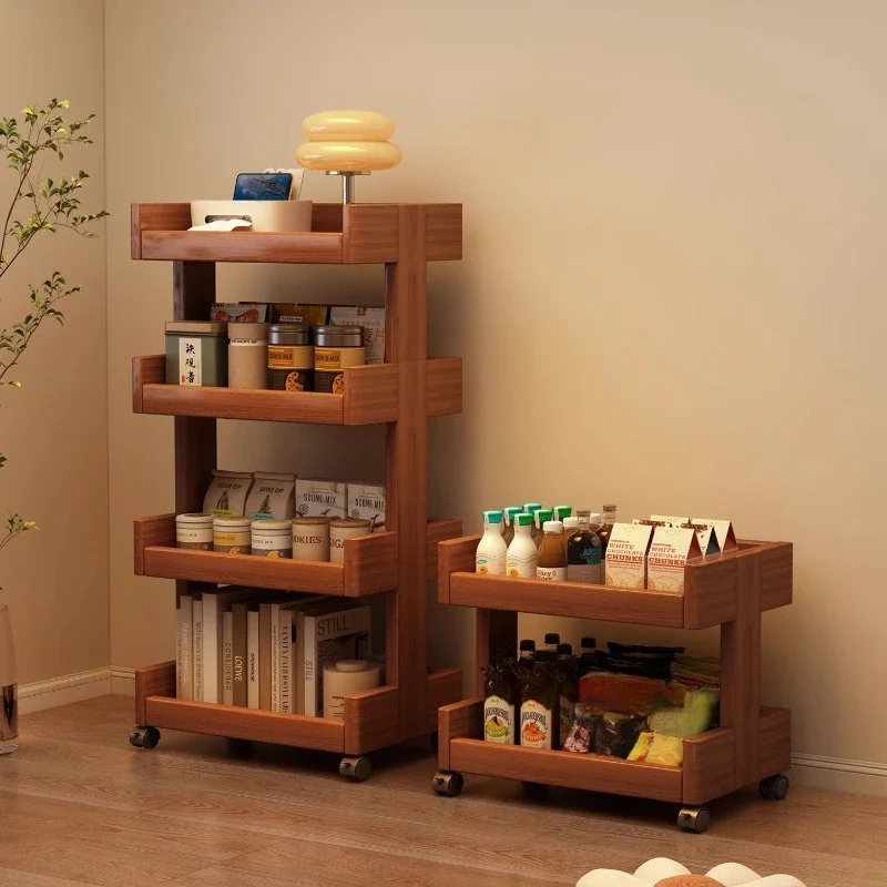 

trolley solid wood antique storage rack living room floor multi functional household layered