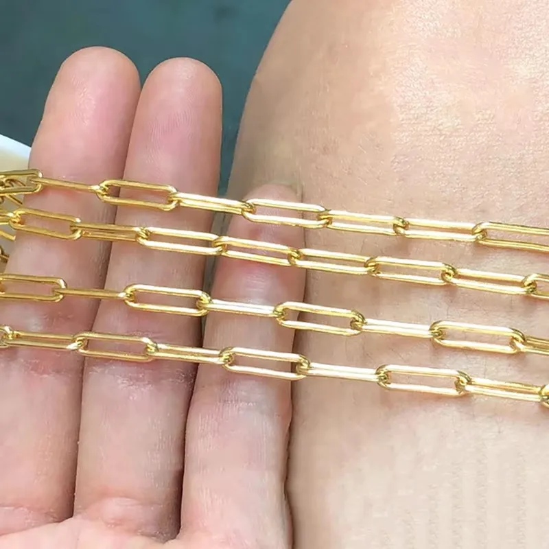14K Gold Filled Paperclip Chain Necklace Gold Rectangle Cable Chain 4x14mm Length 1 Meter Sell Unfinished Handmade DIY Chain