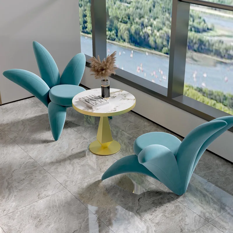 Nordic Lily Flower Fabric Leisure Petal Chair, Cotton Special-shaped Hotel Model Room