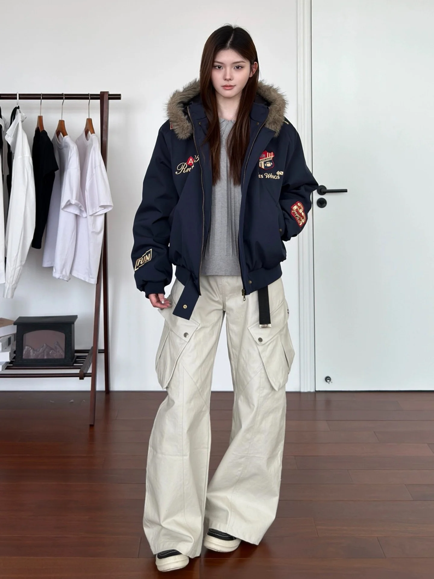 Giacca Invernale da Uomo in Cotone, Calda e Spessa, con Collo in Pelliccia Rimovibile, Ricamata, alla Moda per Giovani