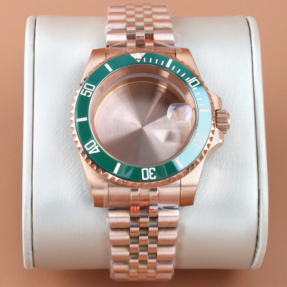 

40mm Rose Gold Watch Case With Stainless Steel Bracelet For SUB GMT NH34 NH35 NH36 NH38 Movement Jubilee Strap YACHT-MASTER Case