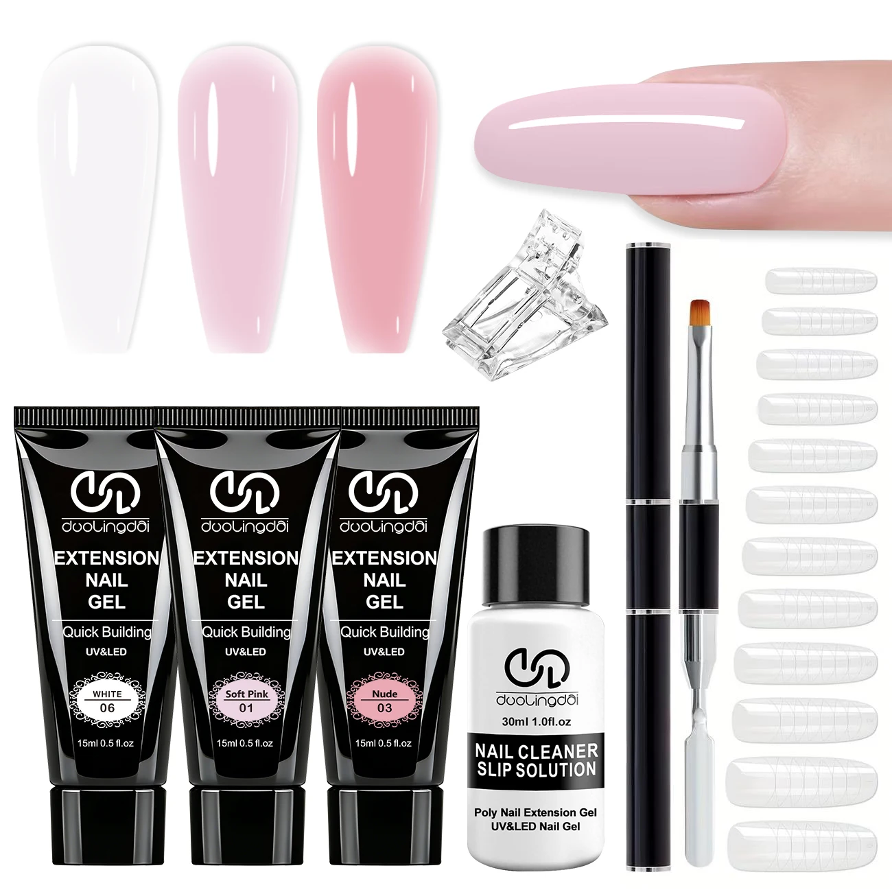 

Extender LED/architect nail polish 3-color 15ml White,Soft Pink,Nude nail extender hard glue for nail enhancement at Home DIY.