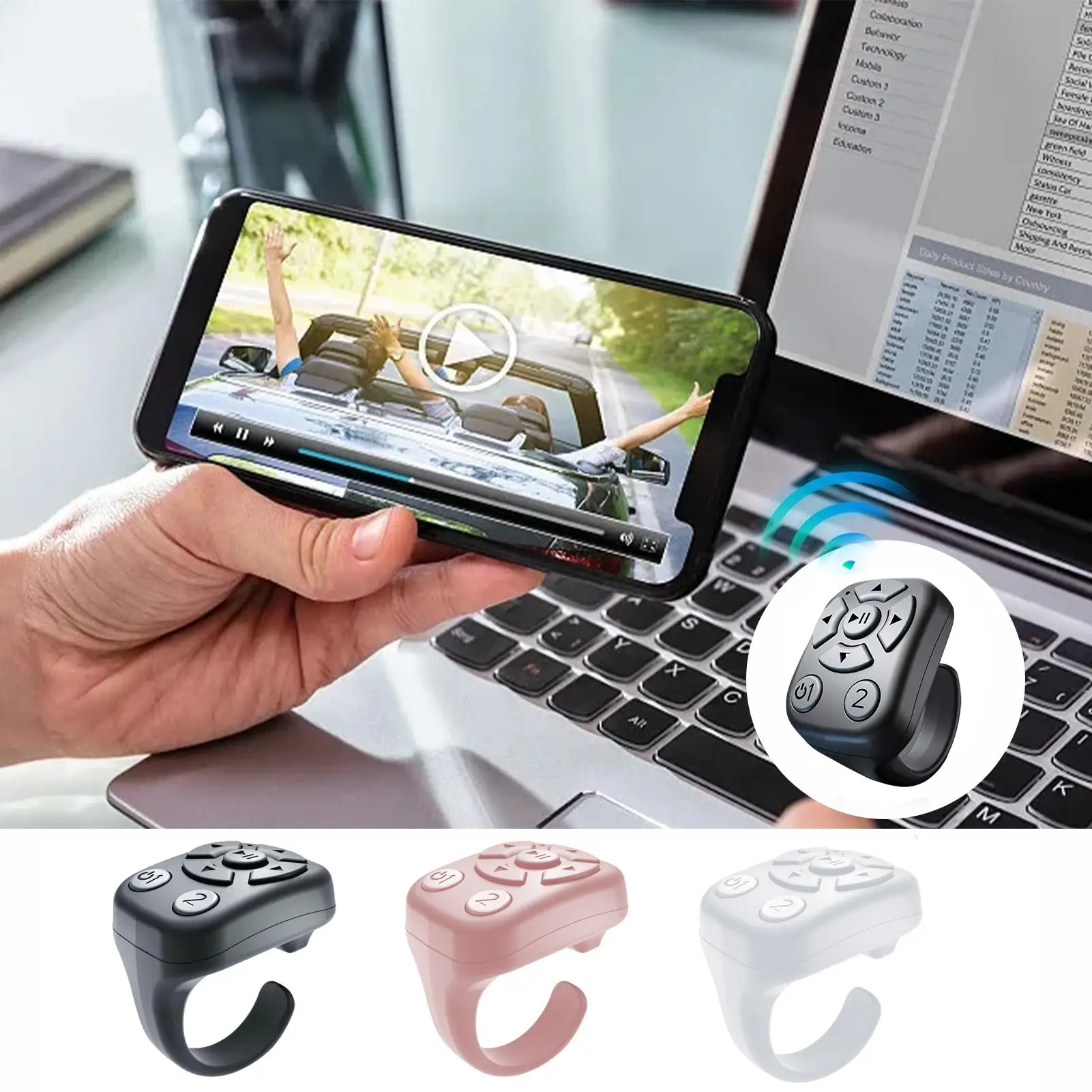 Wireless Fingerband Remote Control Portable lightweight multi-functional convenient Selfie Take Photo Video Turn Page Controller