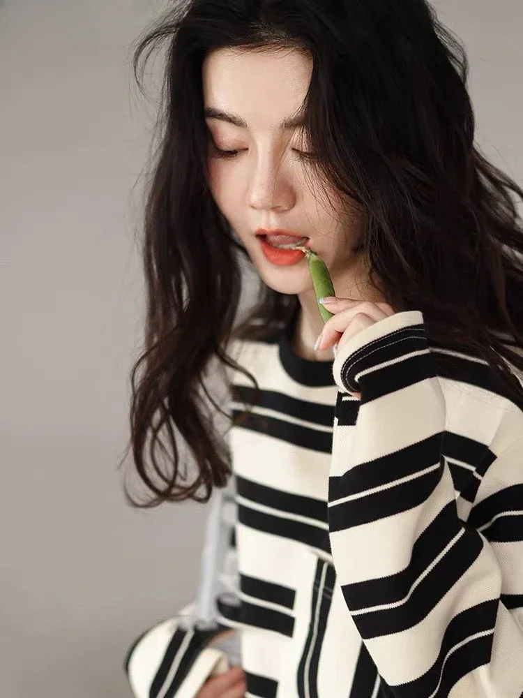 Simple Striped Women's Pajamas Suit Spring and Fall Models Korean Fashion Long-sleeved Loose Spring and Fall Sleepwear Homewear