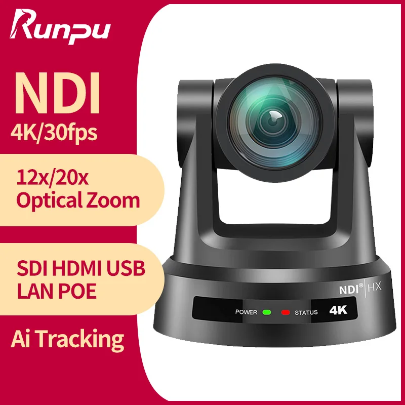 

4K/1080P PTZ NDI Camera with AI-Tracking 12x/20x SDI HDMI USB 3.0 IP PTZ Webcam for Video Conference Meeting Live Streaming