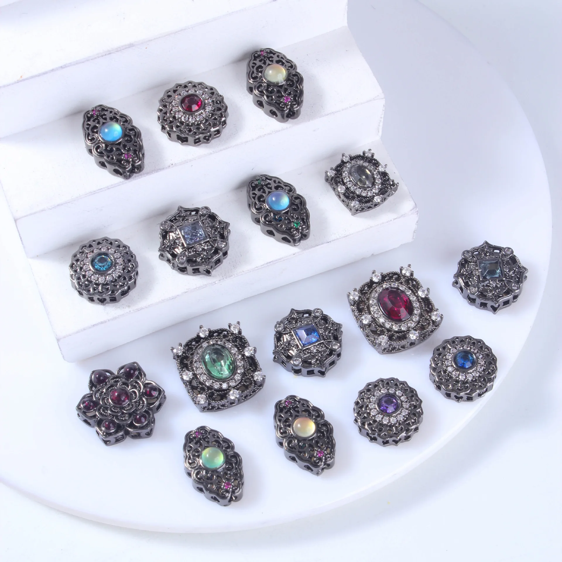 8pcs Copper Plated Gun Black Zircon Hollow Sugar Cube Multi-pass Partition Beads DIY Necklace Bracelet Jewelry Accessories Beads