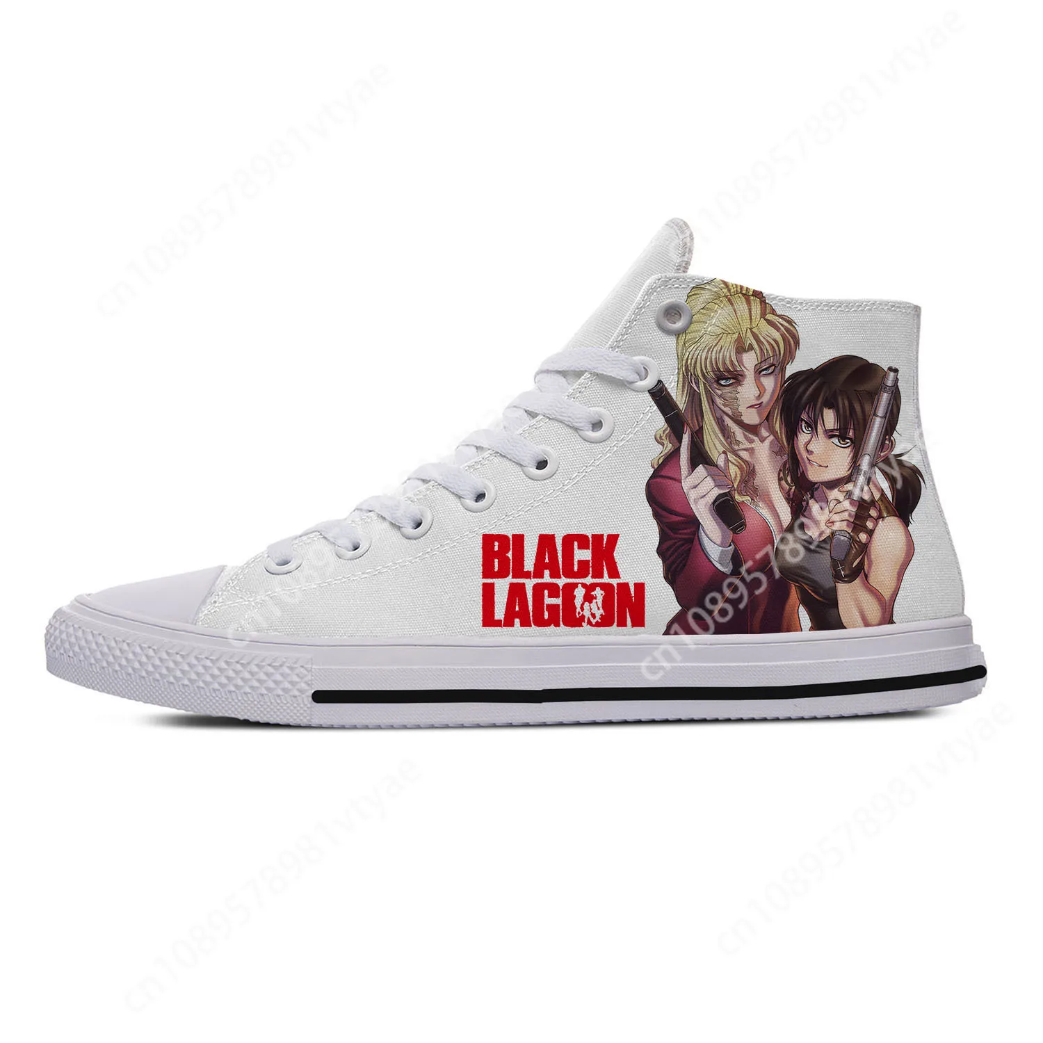 Hot Anime Black Lagoon White High Top Sneakers High Quality Mens Womens Teenager Canvas Sneaker Casual Couple Shoes Custom Shoe