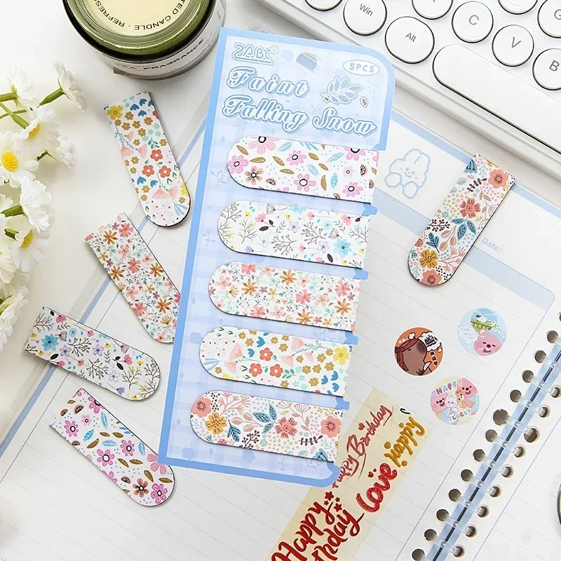 5pcs/pack Magnetic Bookmarks Kawaii Flowers Magnet Pages Holder Book Marks Cute Teacher Reading Tools Korean Stationery Office