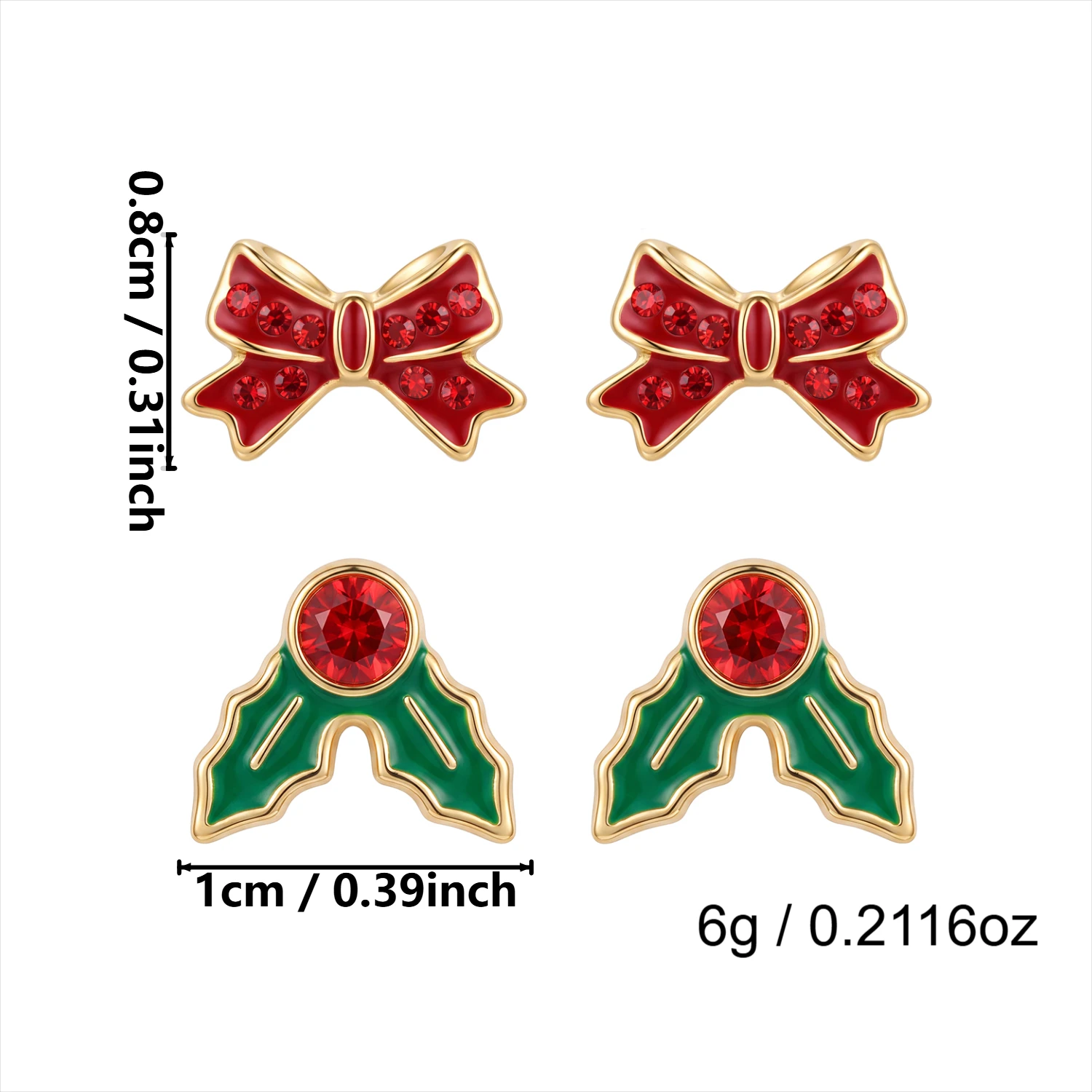 Kleine rote Weihnachts-Schleifenohrringe für Damen, 4 Stück, schöne Lebkuchenmann-Krückenohrringe, Neujahrs-Festtags-Schmuckgeschenke – Detail 6