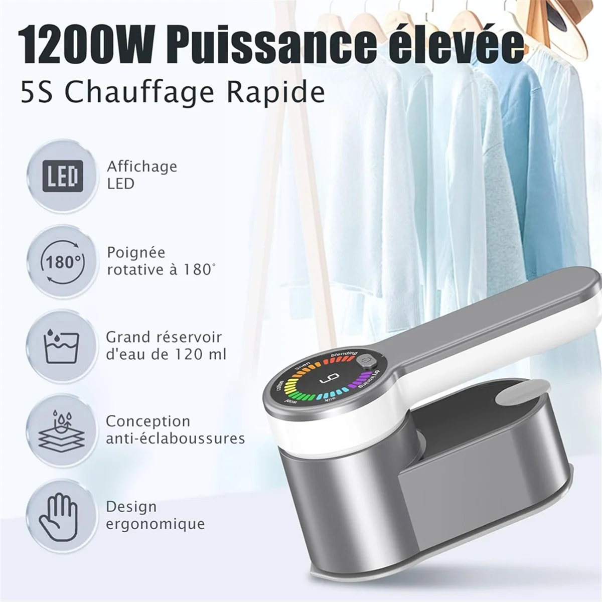 HOT Vertical Garment Steamer: 1200W Travel Steamer with 120ml Water Tank - 2 in 1 Garment Steamer Wet and Dry Design EU Plug