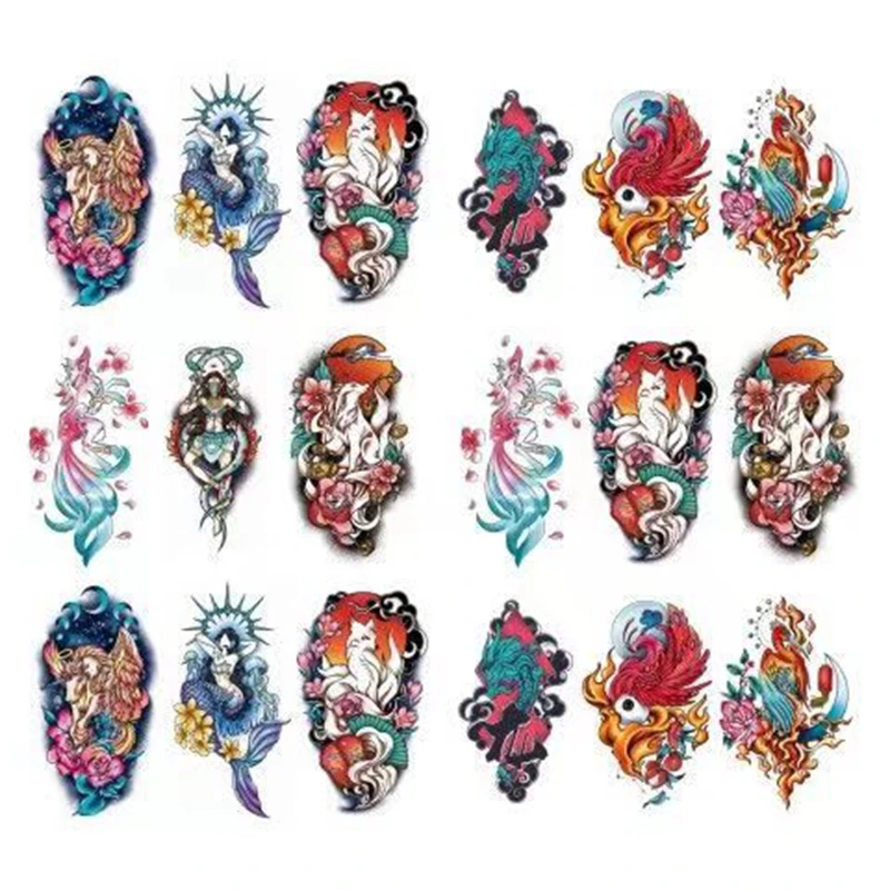 

6pc/Lot Nine Tailed Fox Waterproof Temporary Tattoo Stickers Female Sexy Flower Arm Hot Girl Faux Tatouage Japanese FakeTattoo