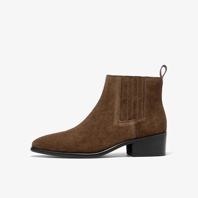 BEAUTODAY Ankle Boots Women Calfskin Suede Leather Solid Color Square Toe Slip-on Vintage Ladies Shoes Handmade 03D67