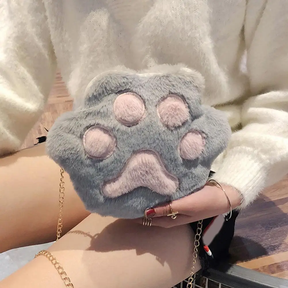 Cute Small Plush Shoulder Bag Zipper Closure Chain High Capacity Girl Funny Bears Paw Crossbody Bag sac a main femme bolso mujer