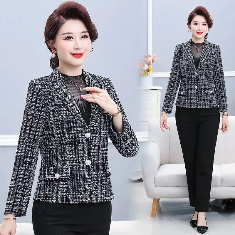 Primavera outono ternos curtos jaqueta feminina 2025 novo solto elegante casaco xadrez único breasted blazer moda casual outerwear feminino