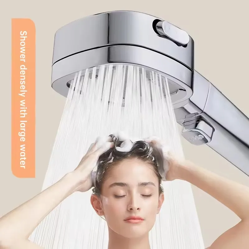 New Bathroom Booster Shower Head, 3 Mode Adjustable Spray, Bathroom Shower System Handheld Shower Head, Silver Shower Head
