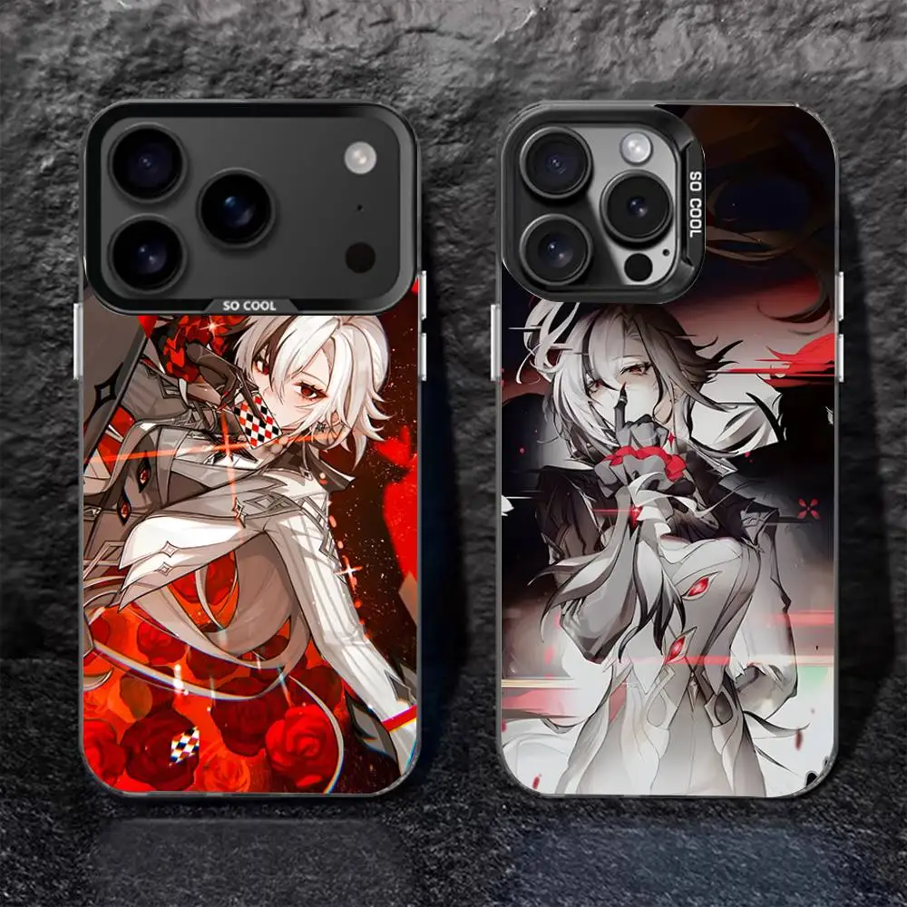 

G-Genshin Impact A-Arlecchino For iPhone 17,16,15,14,13,12,11,Pro,MAX,Plus Black Shockproof Candy Matte Cover