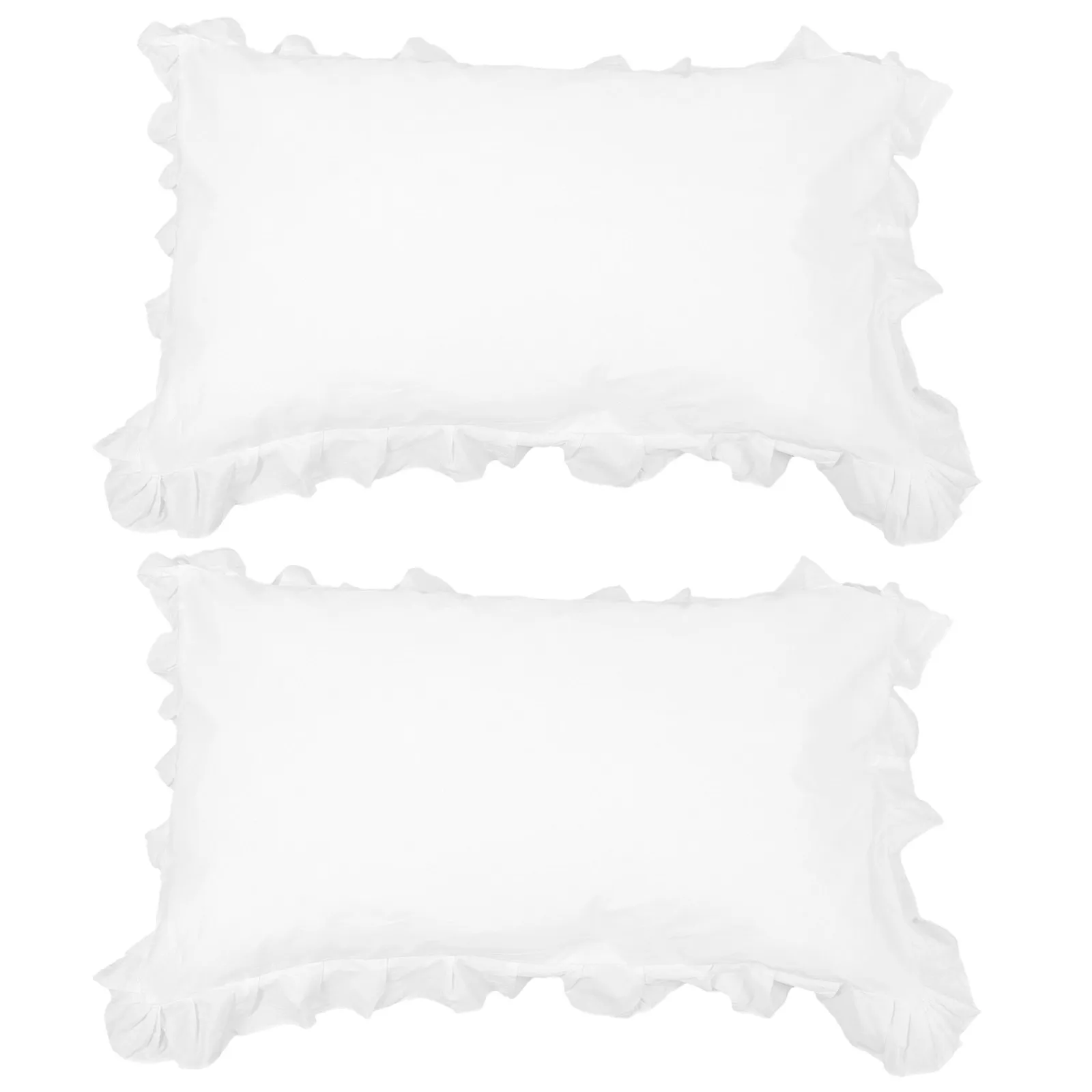 1Pair White Cotton Pillowcase Ruffled Design Smooth Texture Breathable Pillow Cover Decorative Household Bedding Cushion Cover
