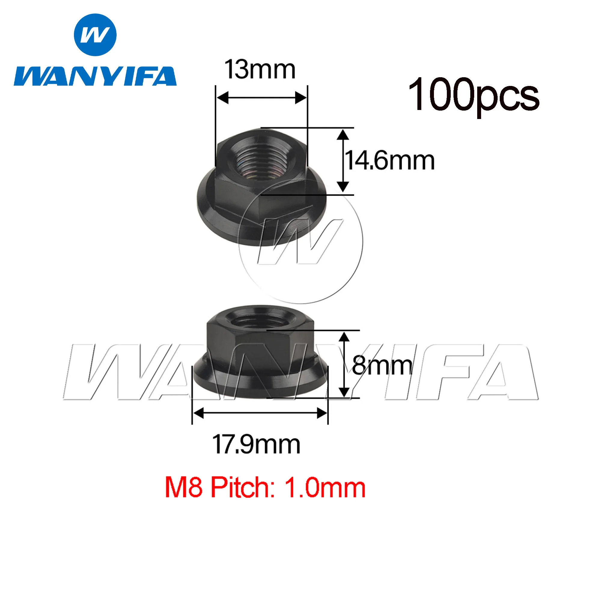 

Wanyifa 100pcs Custom Titanium Nuts M8 Pitch 1.0mm Flange Hex Nuts Black Color