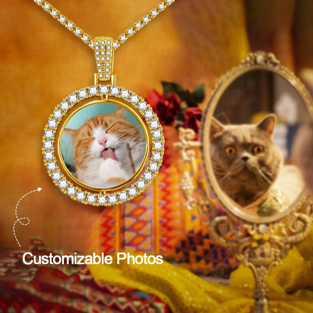 

Customized Double-Side Photo Necklace Picture Pendant Chain Personalized Cubic Zirconia Personalized Custom Memory Necklaces