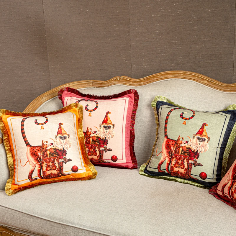 Monkey Pillow Red Cat Cushion Case Warm Luxury Decorative Pillow Cover For Sofa Chair 45x45 Home Decorations