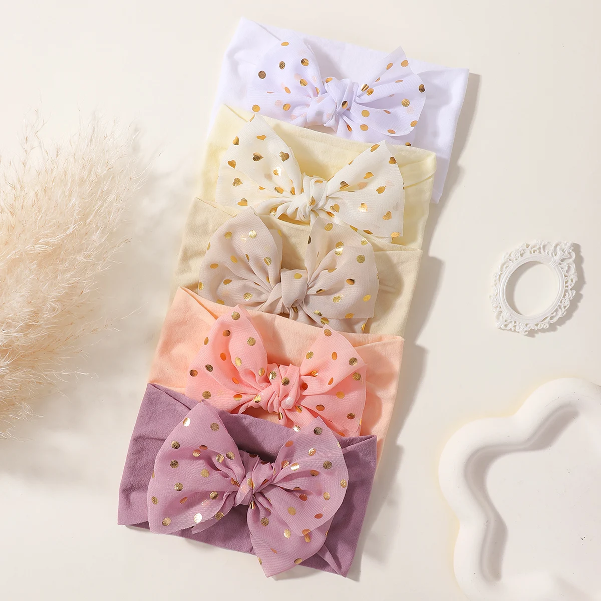 

5PCS Baby Dotted Headband Infant Large Bow Girls Stretch Hairband Kids Elastics Ties Hair Bows Turban Newborn Hair Accessories