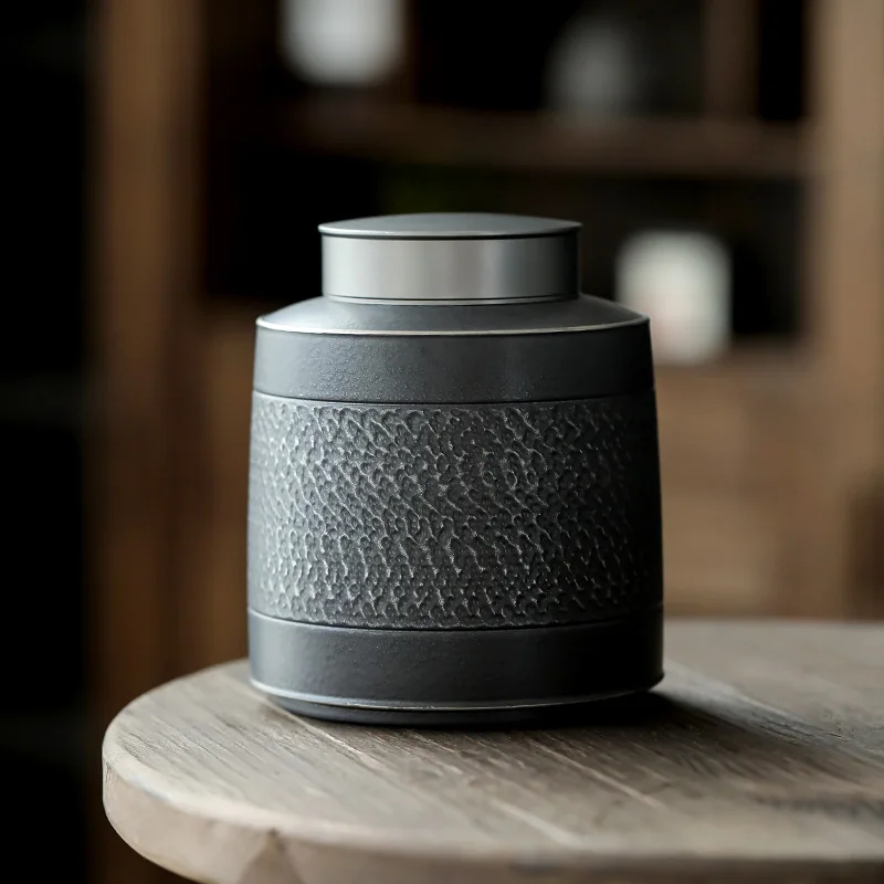 Black Ceramics Pet Urn, Creative Pattern, Unique Pet Urns, Cremation, Surviving Your Pet, Suitable for Dog, Cat, Grey Storage Ta - Image 2