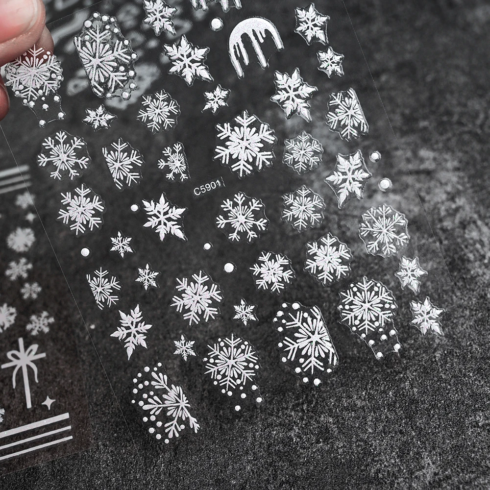 6 قطعة عيد الميلاد الأبيض الثلج ثلاثية الأبعاد ملصقات الأظافر لطيف الأيائل القوس القلب ذاتية اللصق مسمار الشارات عيد الميلاد الشتاء DIY بها بنفسك مانيكير المتزلجون #5