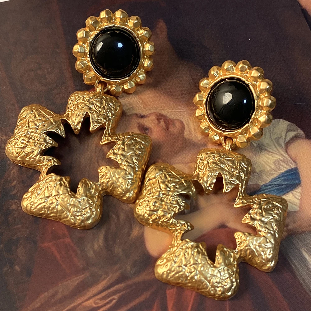 

Vintage embossed golden cross sunflower earrings for women