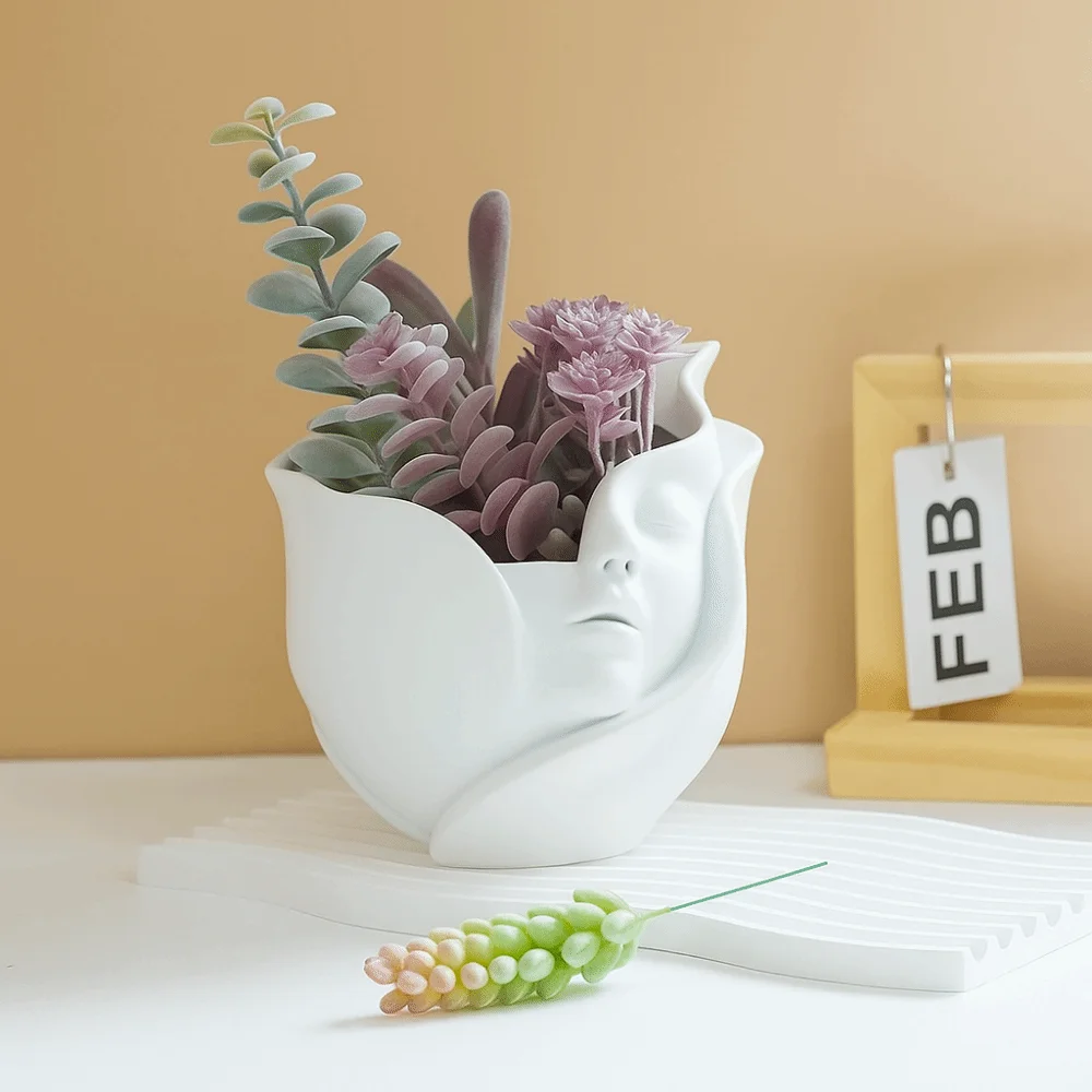 

Resin Human Face Vase Aesthetic Abstract Hydroponic Flower Holder Handicraft European Style Flower Pot Home