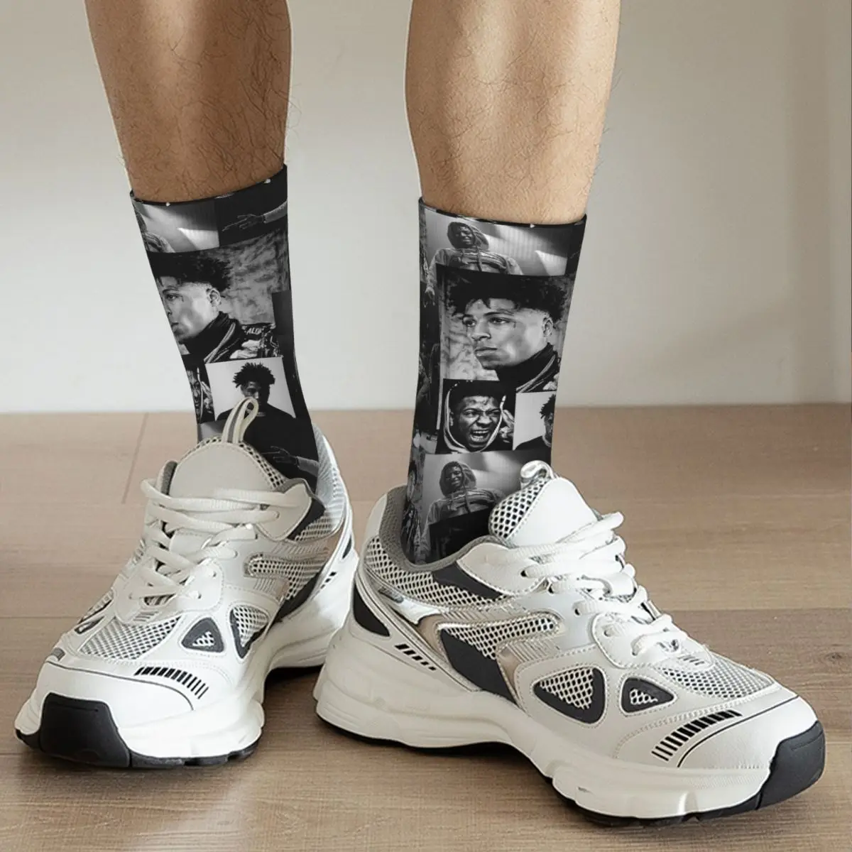 Youngboy B And W Never Broke Again Collage Socks Harajuku جوارب كل موسم جوارب طويلة إكسسوارات للجنسين هدايا عيد الميلاد