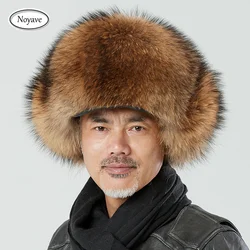 Luxury Fur Hats for Men's Lei Feng Cap Aviator Bombr Warm Cap Man Aki Hats 100% Fox/Raccoon Fur Hat Caps Real Leather