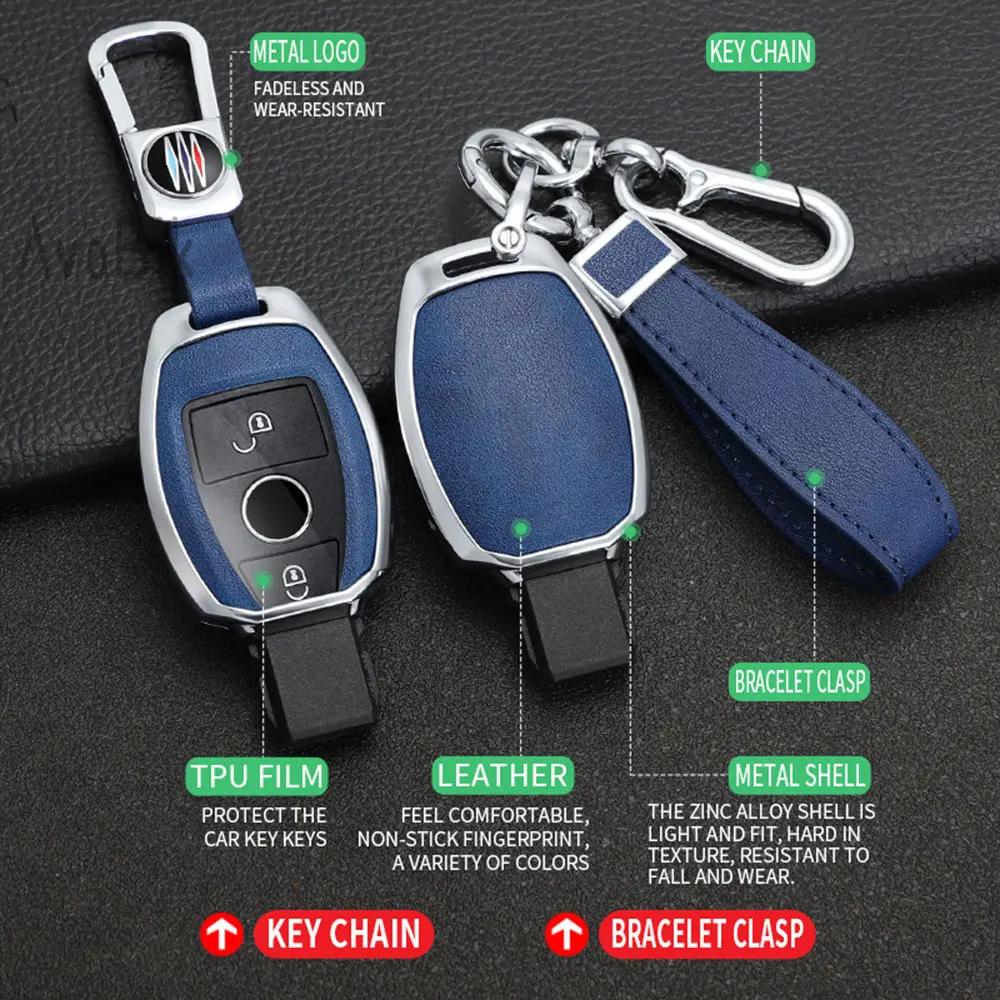 

For Mercedes-Benz key case suitable for A- class C- class E-class GLC-class C200L car metal protective case buckle car Key Fob