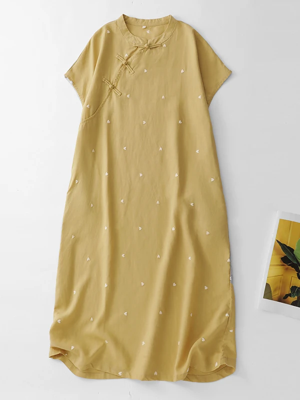 Retro Artistieke Print Linnen Katoen Dames Zomer Nieuwe Chinese Sle Nationale Wind Schuine Flap Button Dr A-lijn Midi Rok