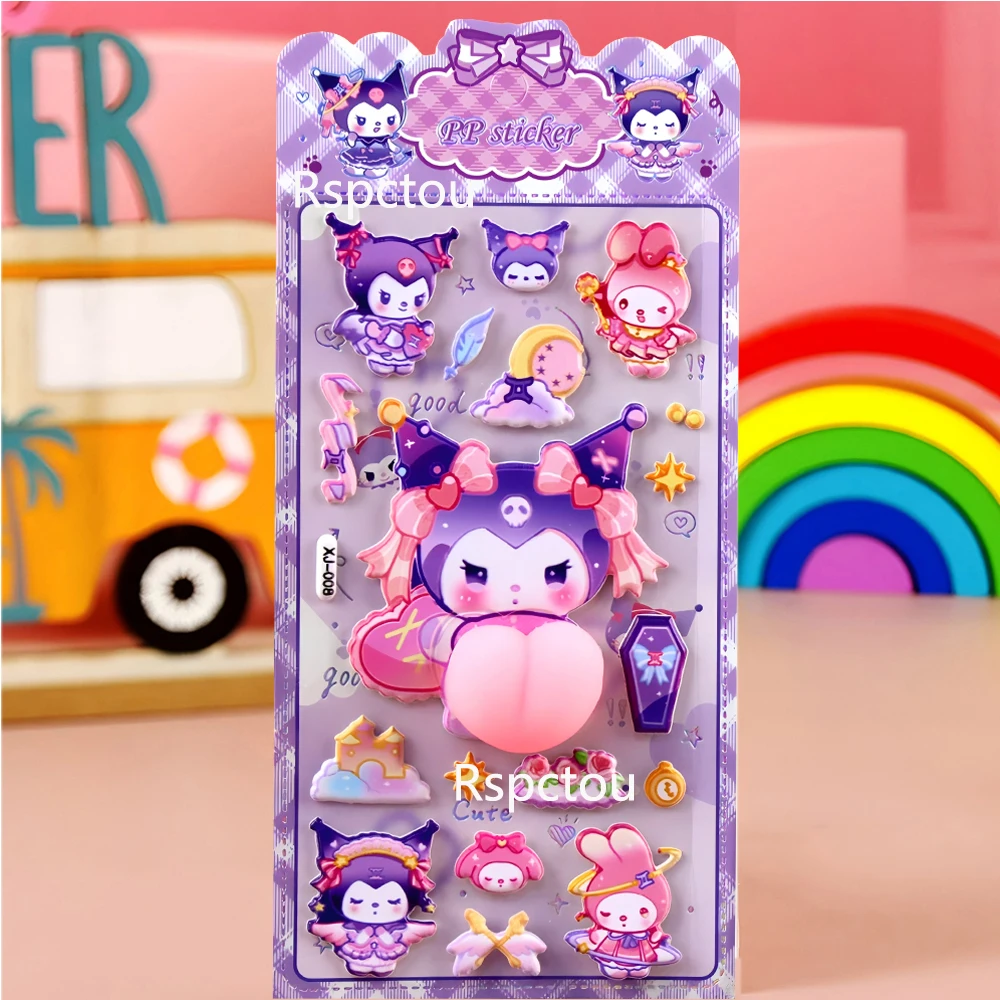 Cute Sanrio Cartoon My Melody Kuromi Happy Buttocks Stickers DIY Decoration Soft Pinched Decompression 3D Relief Bubble Sticker
