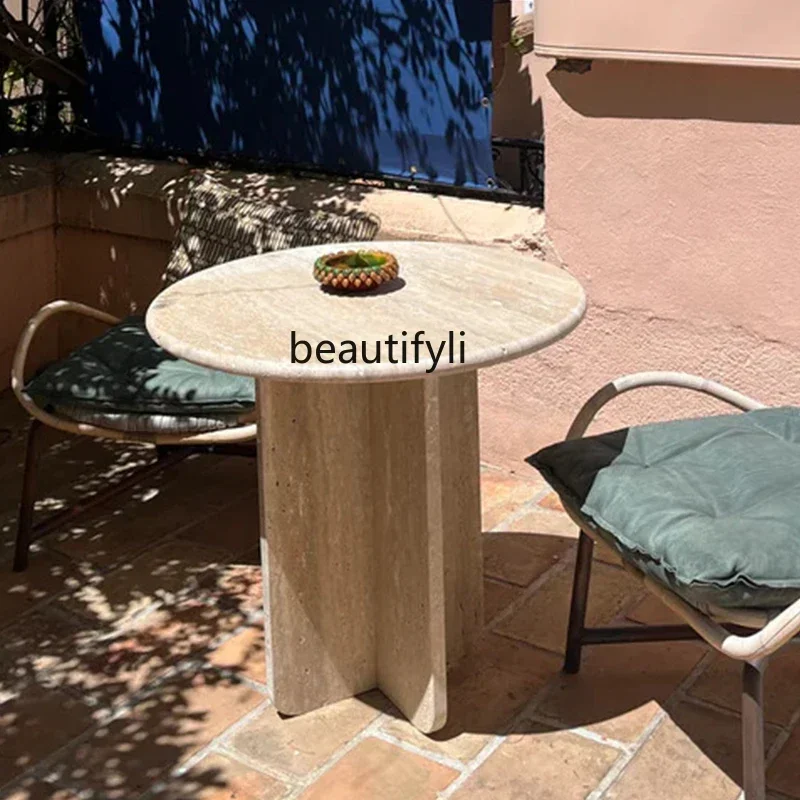 

Light Luxury Designer Natural Travertine Round Dining Table Nordic Minimalist High-end Small Round Table