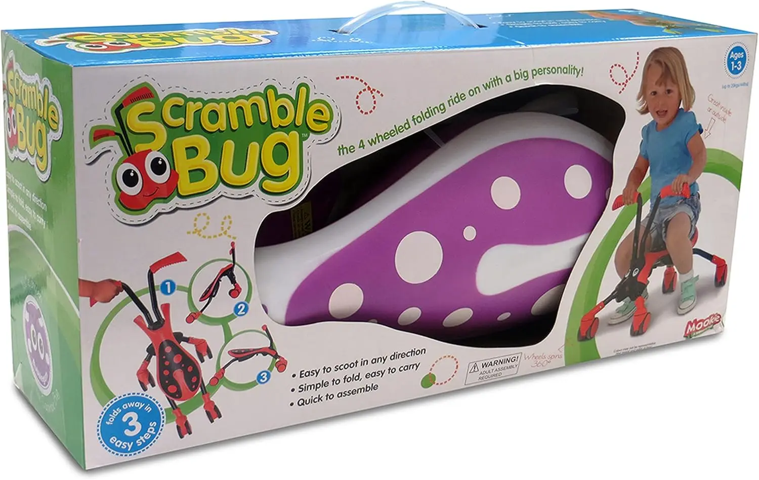 Scramblebug Hornet Kids Ride on Trike for Babies and Toddlers Ages 12+ Months 4 Wheel Balance Bike Developmental Toy for Toddler