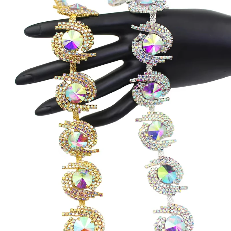 

Statement Rainbow Crystal Spiral Trim Chain Garment Accessory Fashion Apparel Decoration for Women's Event & Fashion Look