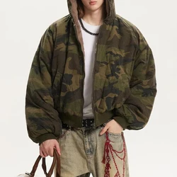 Winter American High Street Retro Double-Sided Thickened Cotton Coat Unisex Plus Velvet Warm Hooded Design Cotton Coat For Men