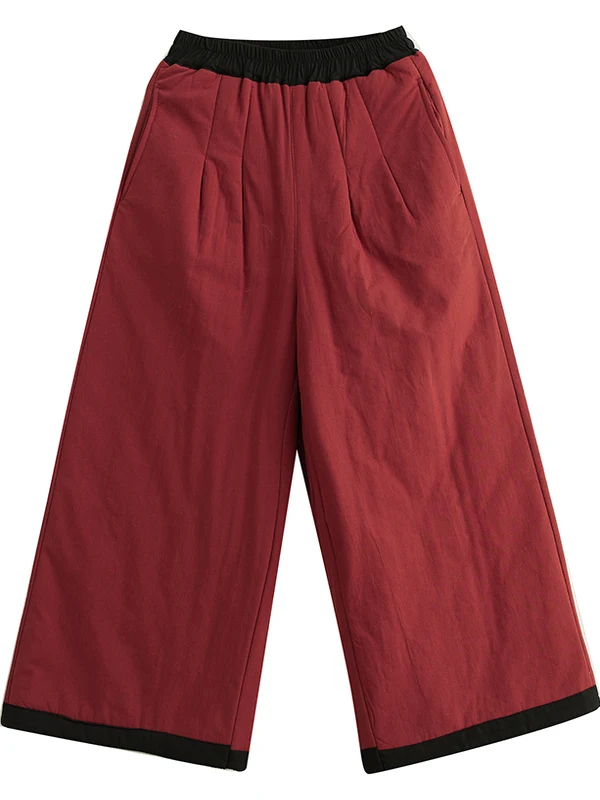 Thiened Wide Leg Pants Women's Loose Fce Elastic Waist Cotton Pants Floral Casual Trousers Ethnic Sle Autumn Winter Ne...