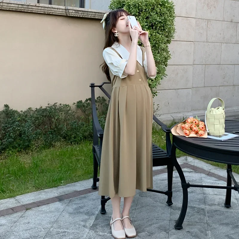 Maternity Temperament Dress Professional Maternity Breastfeeding Dual-use Large Size Long Suit Maternity Skirt Korean Style New