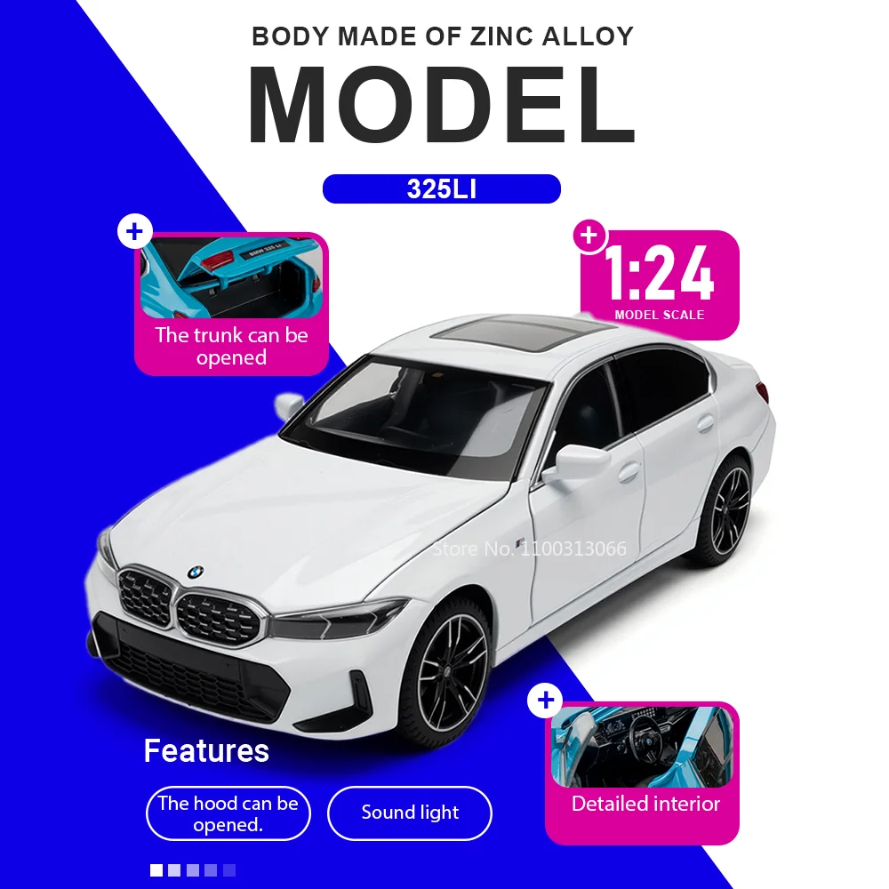 

1:24 350li X5M Miniature Models Toy Diecast Alloy Car Doors Opened Sound Light Pull Back Vehices Kids Birthday Gift Collectibles