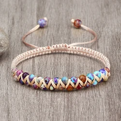 Vintage 4mm Natural Stone Beads Bracelets & Bangles For Women Men Handmade Adjustable Braided Rope Chains Meditation Jewelry