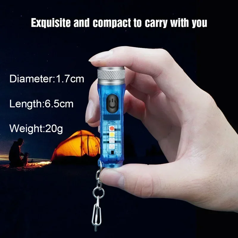 Mini Keychain LED Flashlight TYPE-C Fast Charging Portable EDC Torch Strong Magnetic Warning Camping Lantern Self Defense Llight