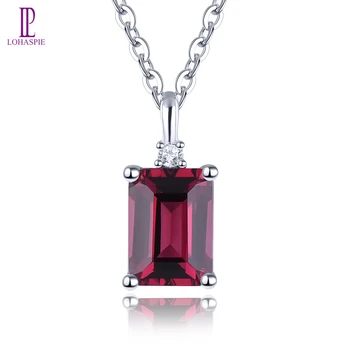 Lohaspie Natural Genuine Rhodolite Garnet Real 9K White Gold Women Romantic Necklace 1.2 Carats Rose Garnet Classic Style